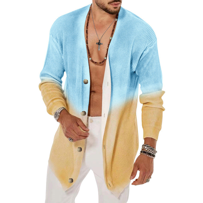 Men's Fashion Tie Dyed Five Color Long Sleeved Cardigan