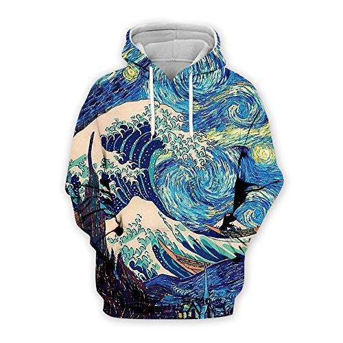 3D Color Skull Printed Hood Pocket Pullover Sweater