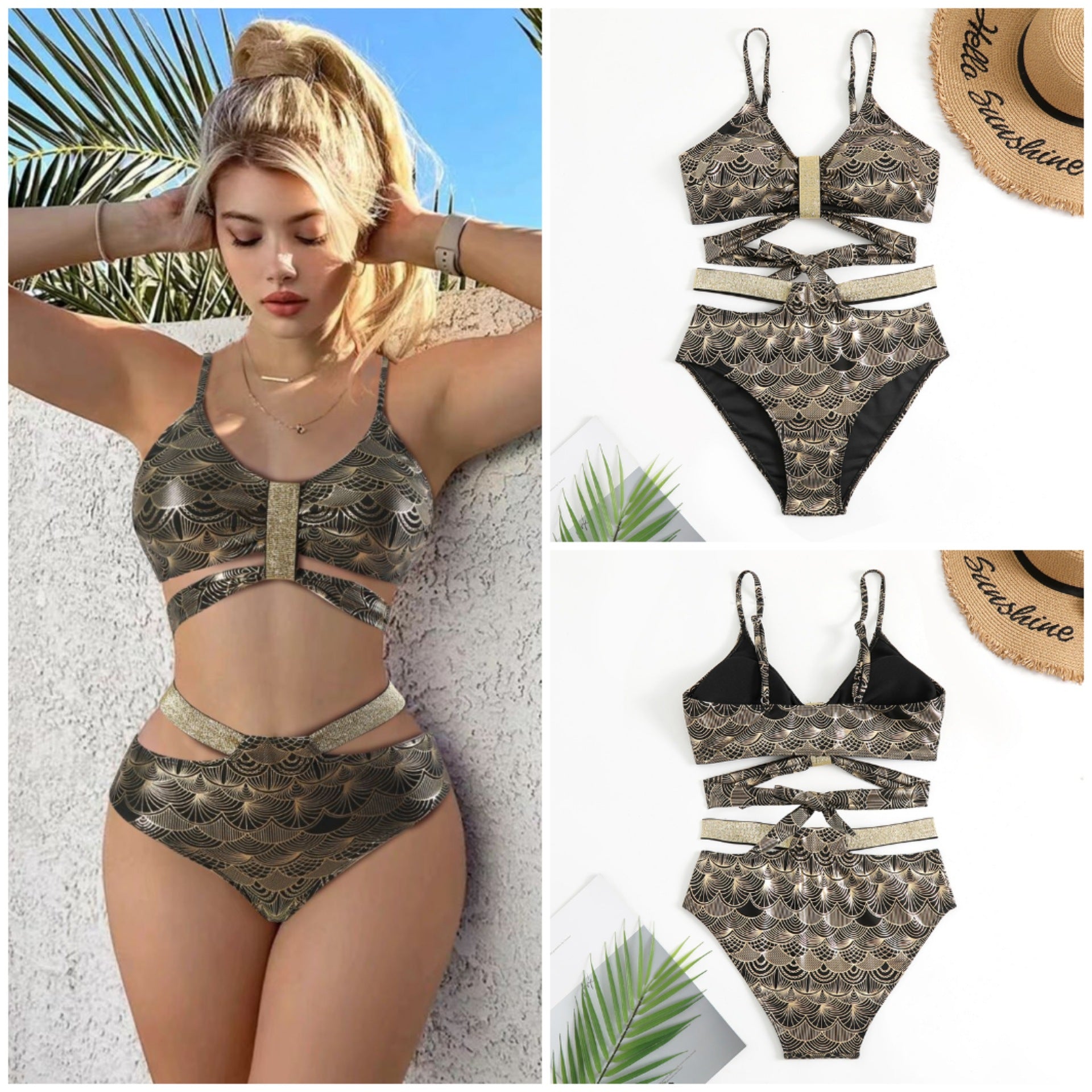 Women's Bronzing High Waist Split Bikini