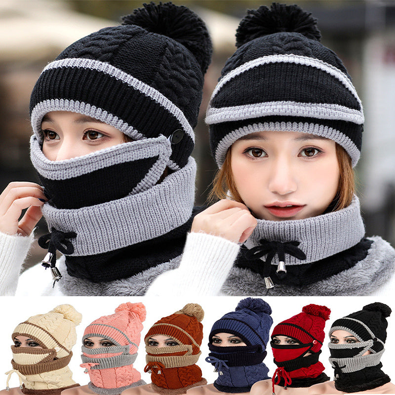 3pcs Knitted Beanie Hat Scarf Set Warm Hat For Women