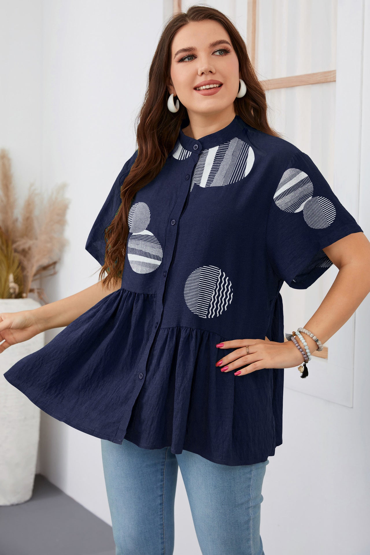 Women's Slim-fit Ruffled Short-sleeved Shirt