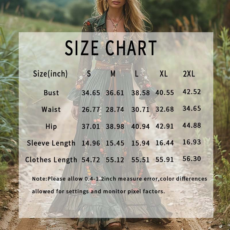 Fashion Fall Maxi Dress For Women Bohemian Retro Floral Print Sheer Sleeve Long Flowy Shirt Dress, Belt Not Included