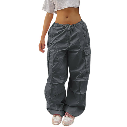 Casual Cargo Pants For Women Solid Color Drawstring Pocket Design Fashion Street Trousers Girls