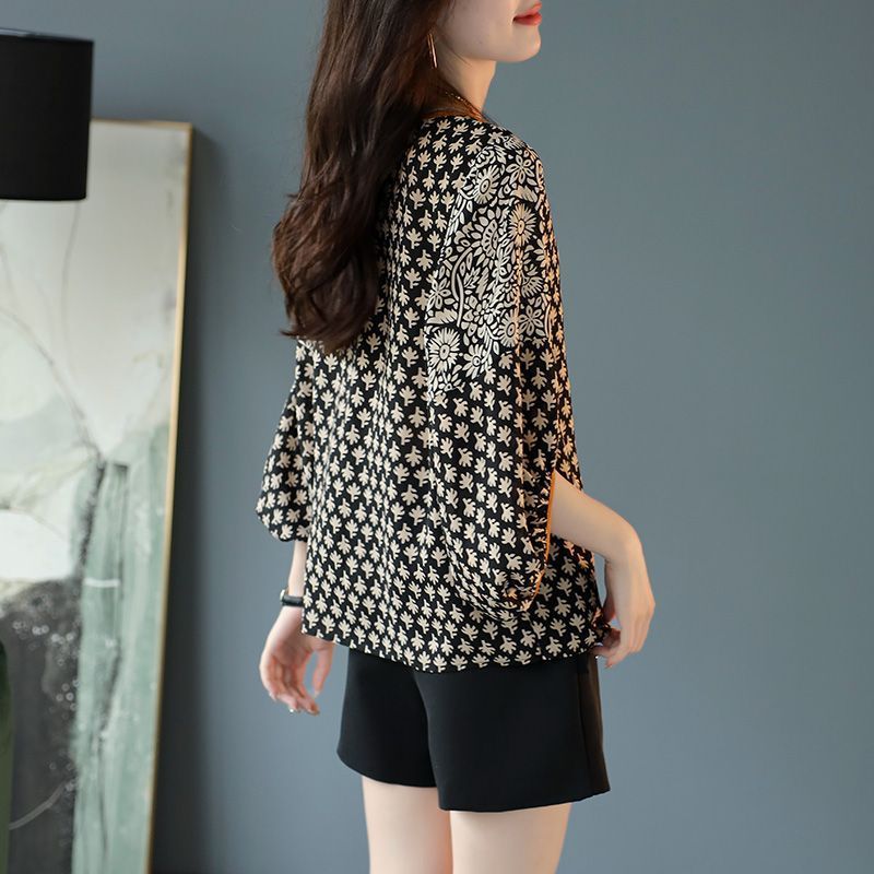 Women's Commuter Half Sleeve Lace Printing Chiffon Shirt