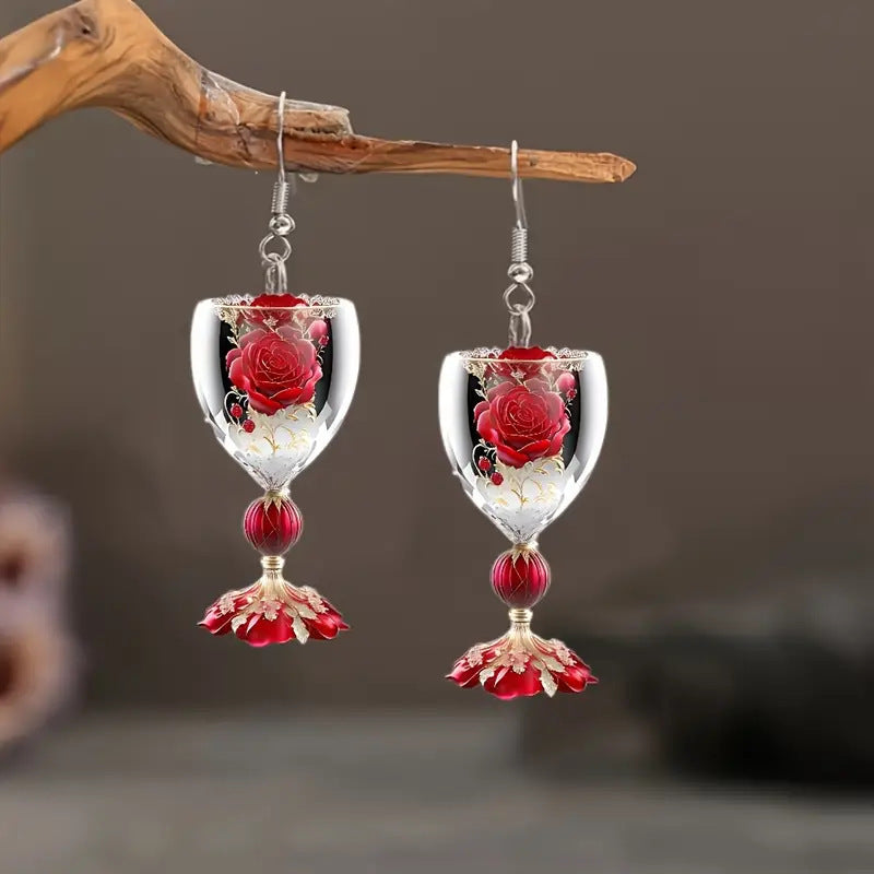 Rose Wine Glass Acrylic Earrings