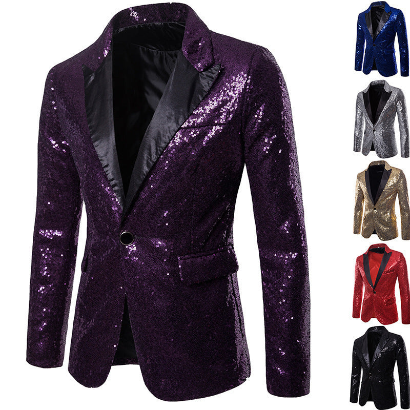 Men Banquet Stage Costume Bar Sequin Suit