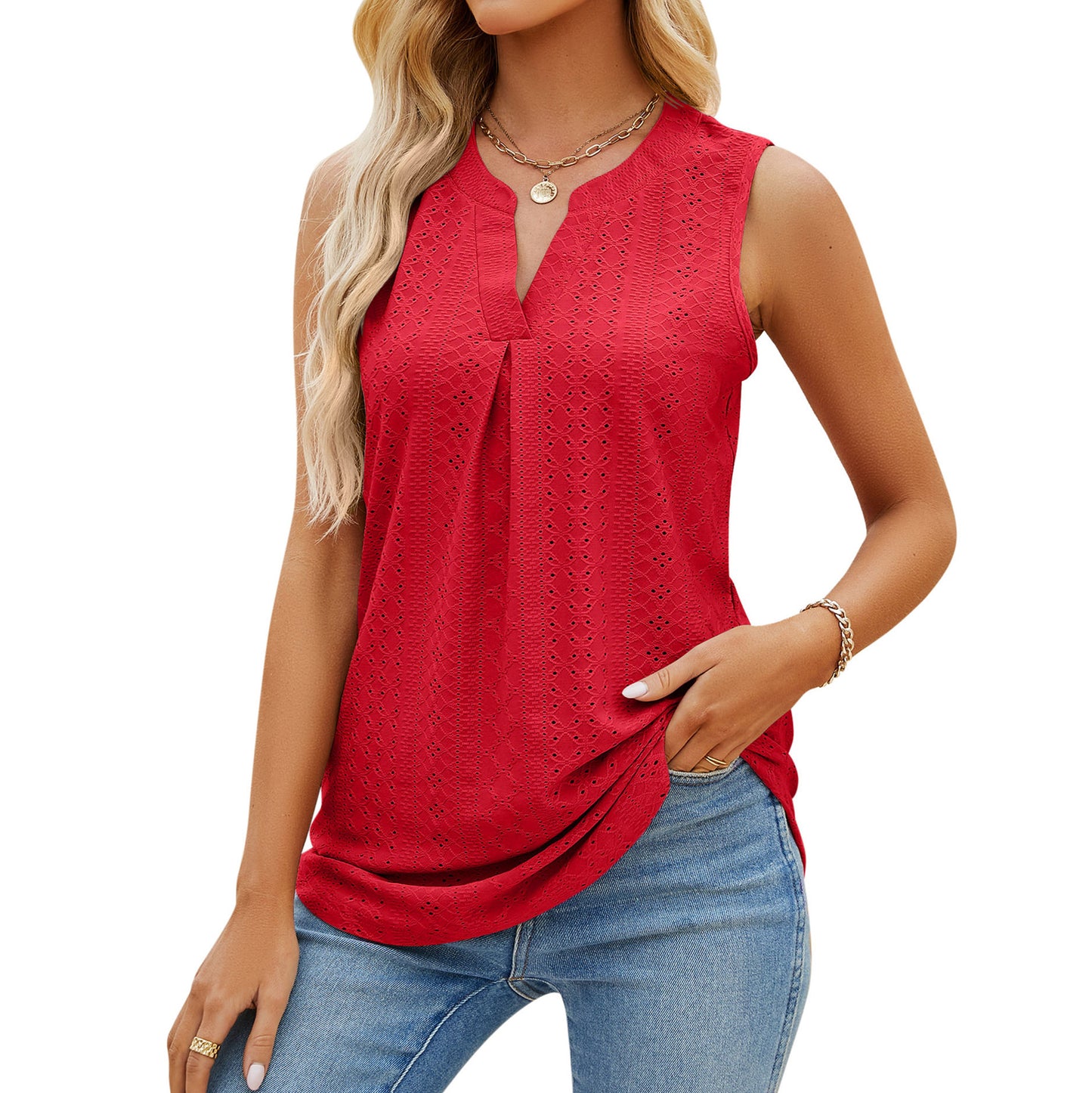 Women's Sleeveless T-shirt Summer Hole V-Neck Slim Fit Tank Tops