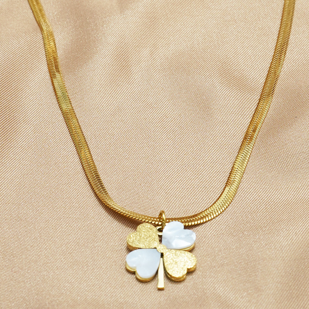 18K Gold Plated Double Luck Necklace  Four Leaf Clover Charm Hypoallergenic Jewelry