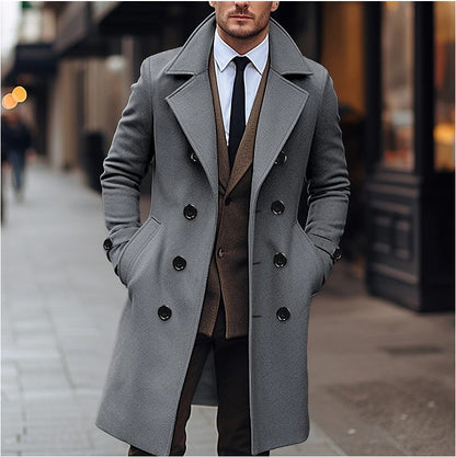 Men Woolen Long Coat Double Breasted