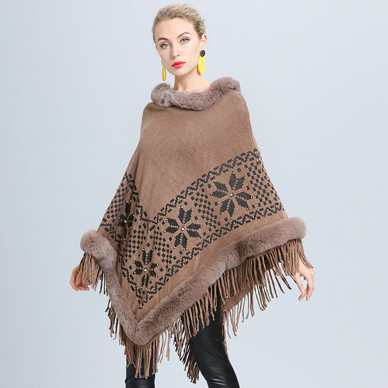 Women's Knitted Jacket Warm Tassel Shawl Cloak