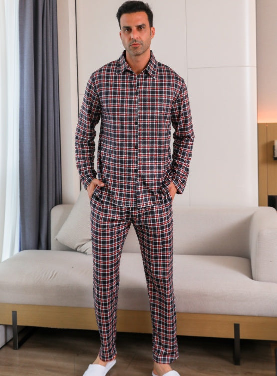 Ice Silk Long Sleeve Long Pants Men's Pajama Set