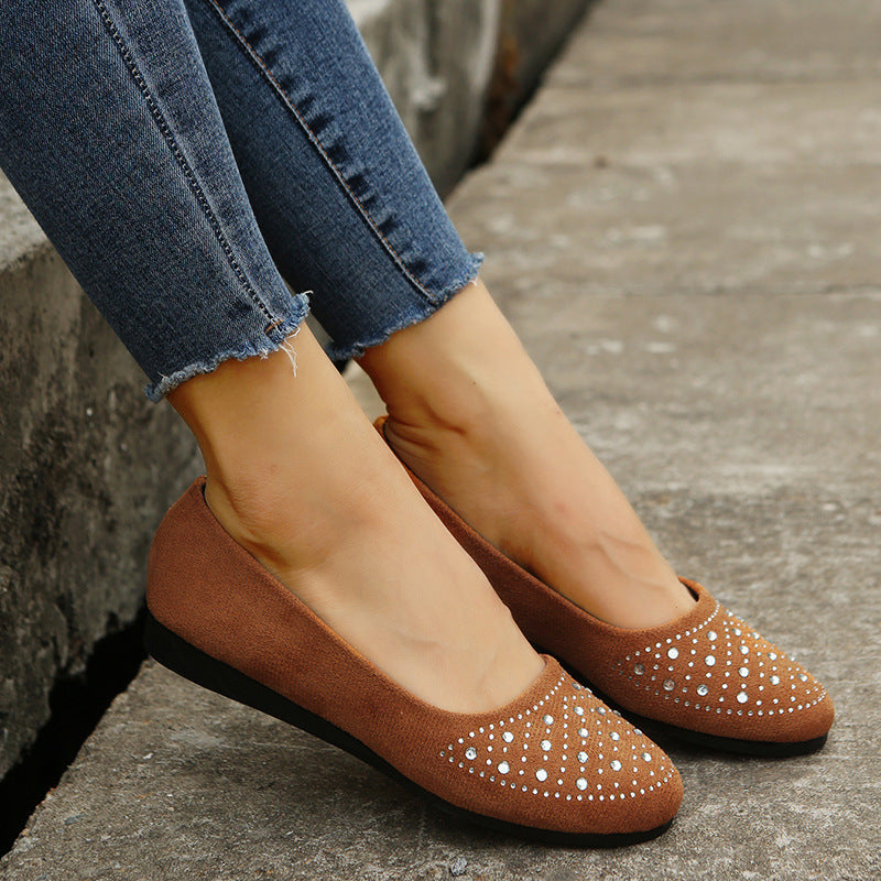 Fashion Flat Shoes With Rhinestones Casual Round Toe Loafers Cozy Shoes For Women