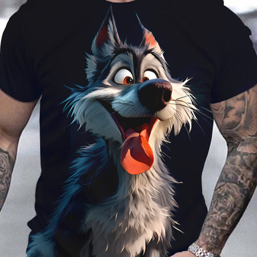 Men's 3D Wolf Print T-shirt - Casual Round Neck, Short Sleeved, Breathable Polyester - Perfect For Summer Outdoor And Casual Wear