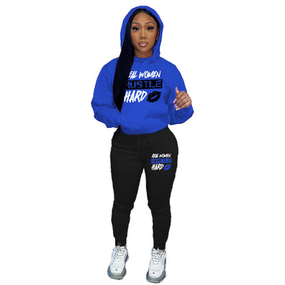 Plus Velvet Hoodie Casual Printed Sports Suit