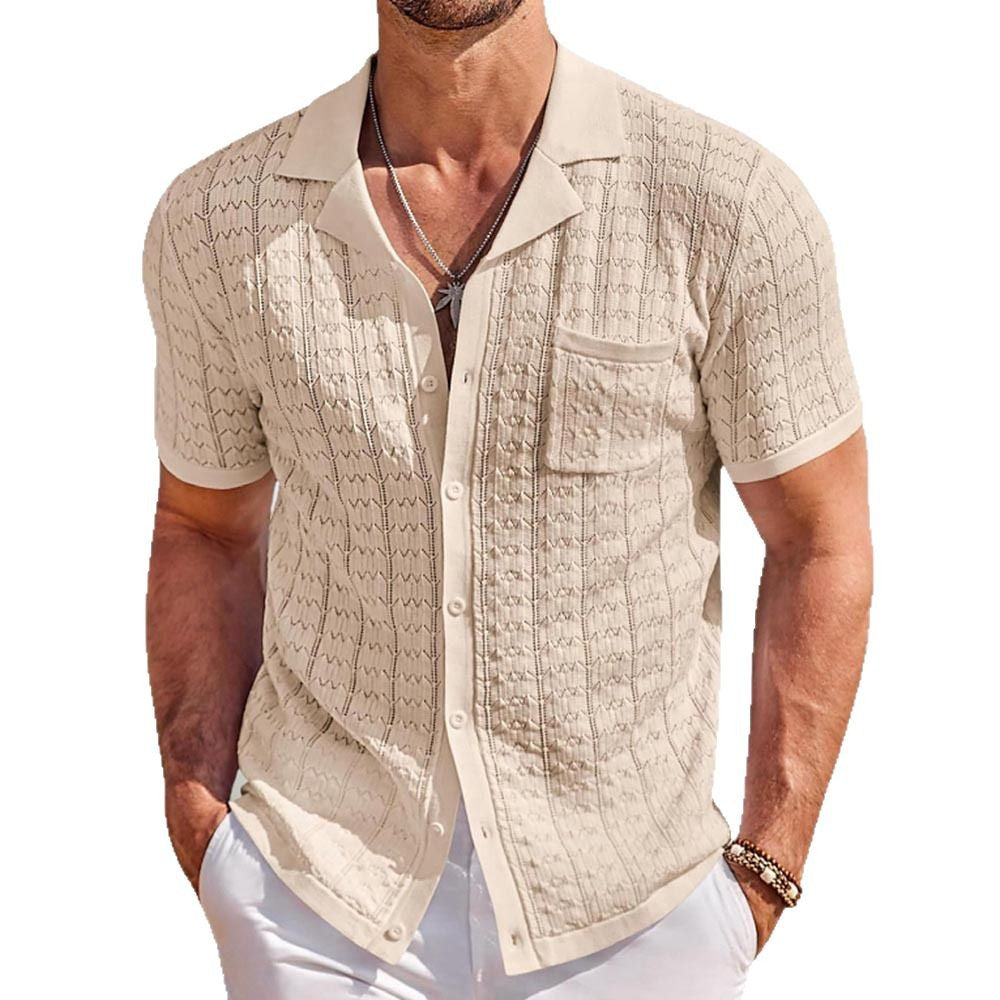 Summer New Short Sleeve Cuban Collar Knitted Polo Shirt