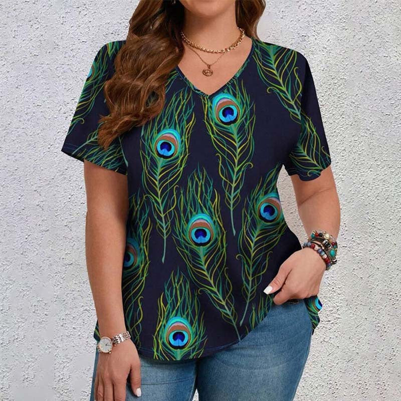 Women  Peacock 3D Printing T-shirt