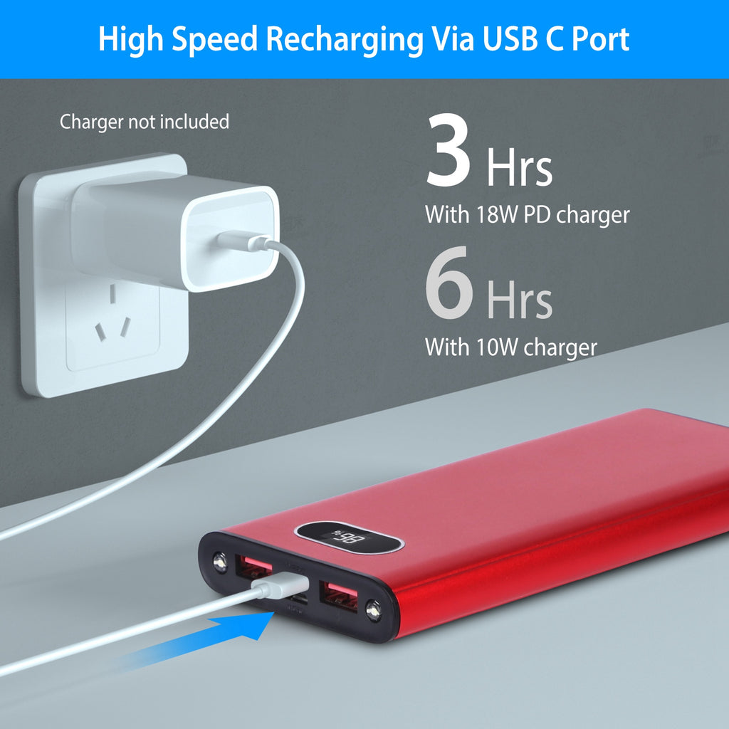 Green-Black-Red Color Options -- 1Pc 20000Mah Power Bank Portable Charger External Battery Pack 22.5W Super Fast Charging With LED Display Flashlight Fit For IOS Phone
