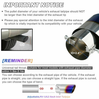 Car Exhaust Pipe Tip Rear Tail Throat Muffler Stainless Steel Round Accessories