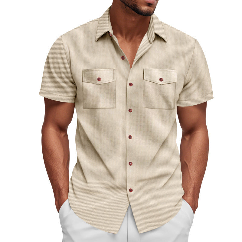 Loose Heavy Lapel Corduroy Workwear Short Sleeve Shirt