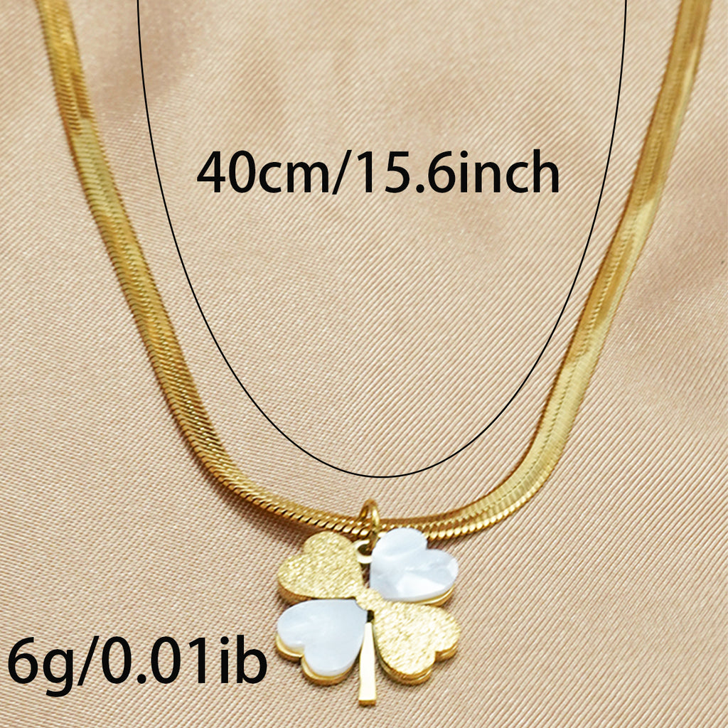 18K Gold Plated Double Luck Necklace  Four Leaf Clover Charm Hypoallergenic Jewelry