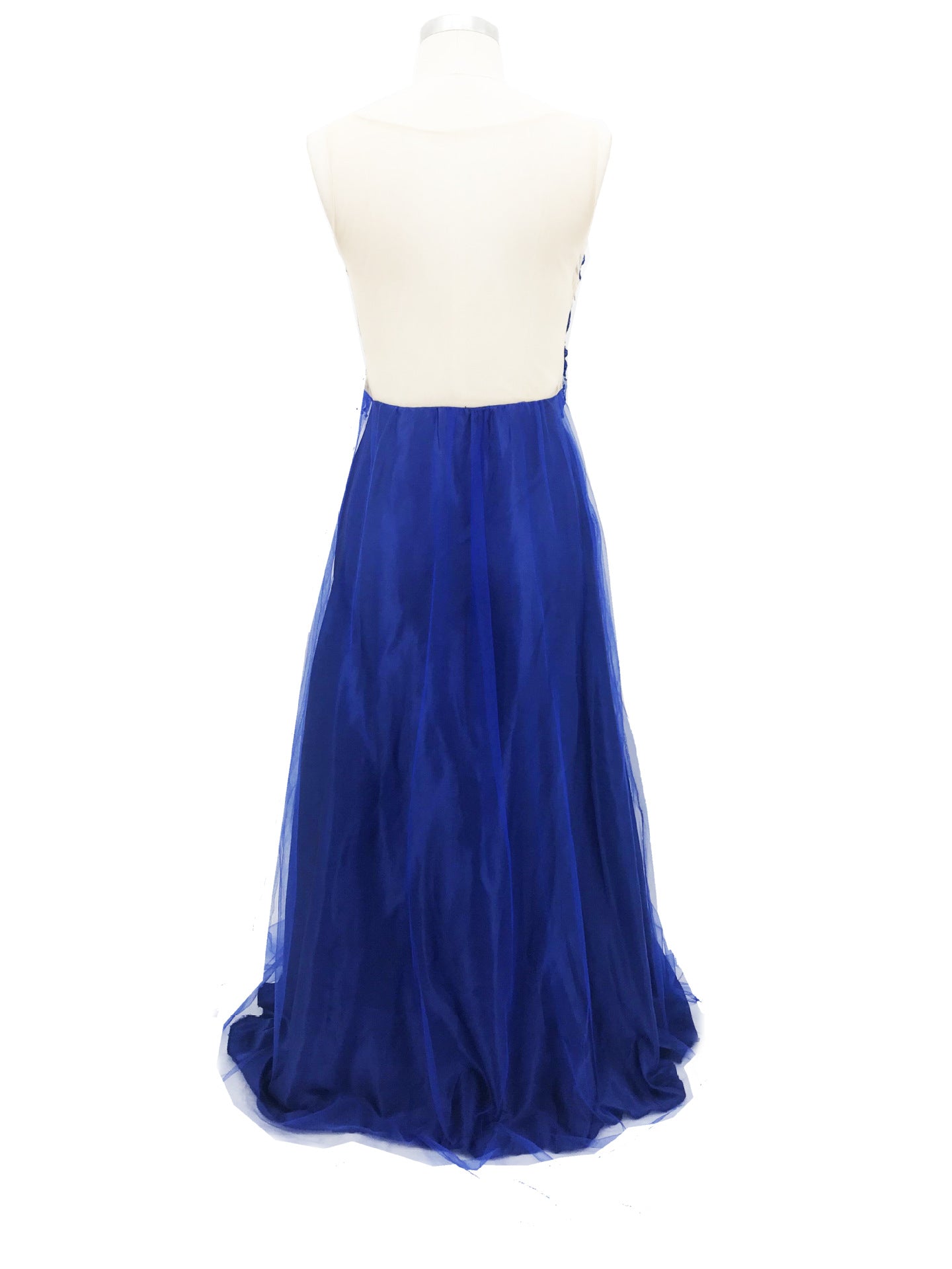 Backless Beaded Ball Elegant Long Blue Chiffon Dress