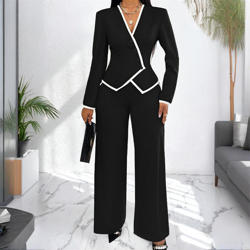 Women's V-Neck Two-Piece Office Set