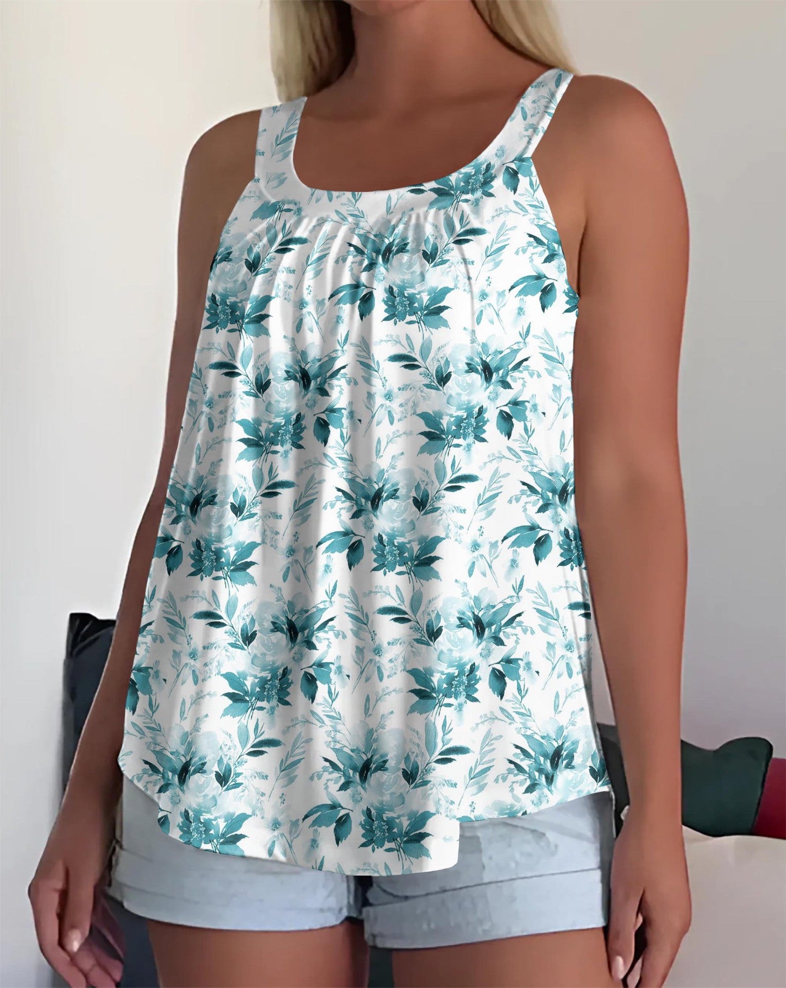 Womens Strappy Casual Sleeveless Tank Top With 3D Digital Graffiti Print