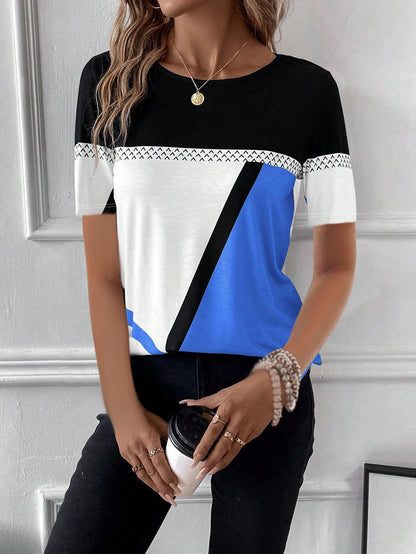 Women's Round Neck Geometric Print Short Sleeve