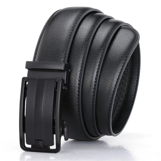 Men's Leather Ratchet Belt with Slide Buckle