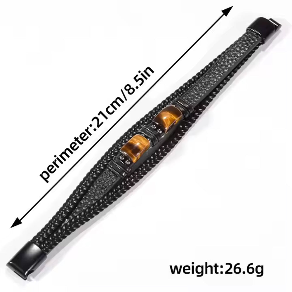 Tiger Eye Braided Leather Bracelet - Courage Stone Gift for Him/Her