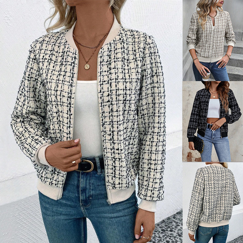 Fashionable & Versatile Plaid Zipper Jacket