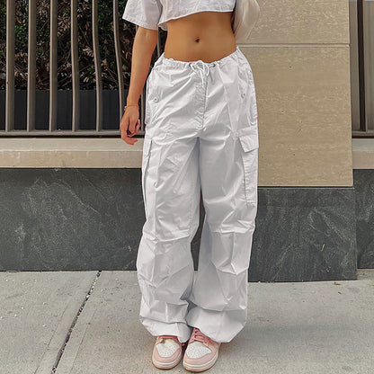 Casual Cargo Pants For Women Solid Color Drawstring Pocket Design Fashion Street Trousers Girls