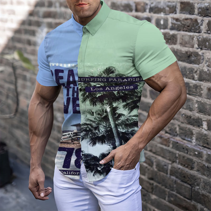 Camisa de hombre con estampado de playa de verano