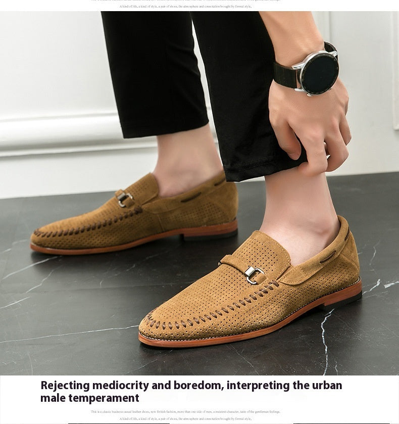 Punching Breathable Slip On Leather Shoes