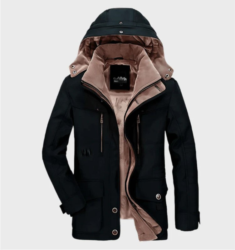 Thickened Multi-pocket Hooded Men's Cotton Coat