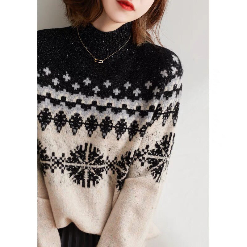 Half Turtleneck Knitted Snowflake Retro Loose Sweater