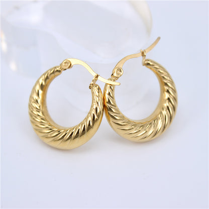 Ladies Fashion Titanium Hollow Round Texture Stainless Steel Earrings