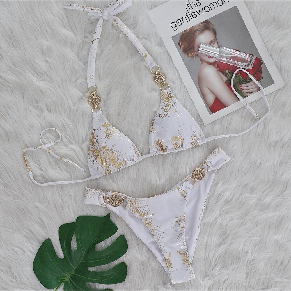 Snake Pattern Bronzing Bikini Crystal Diamond Metal Accessories