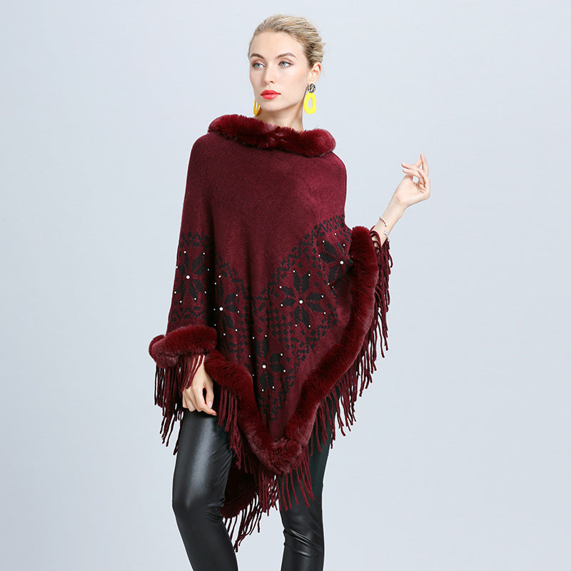 Women's Knitted Jacket Warm Tassel Shawl Cloak