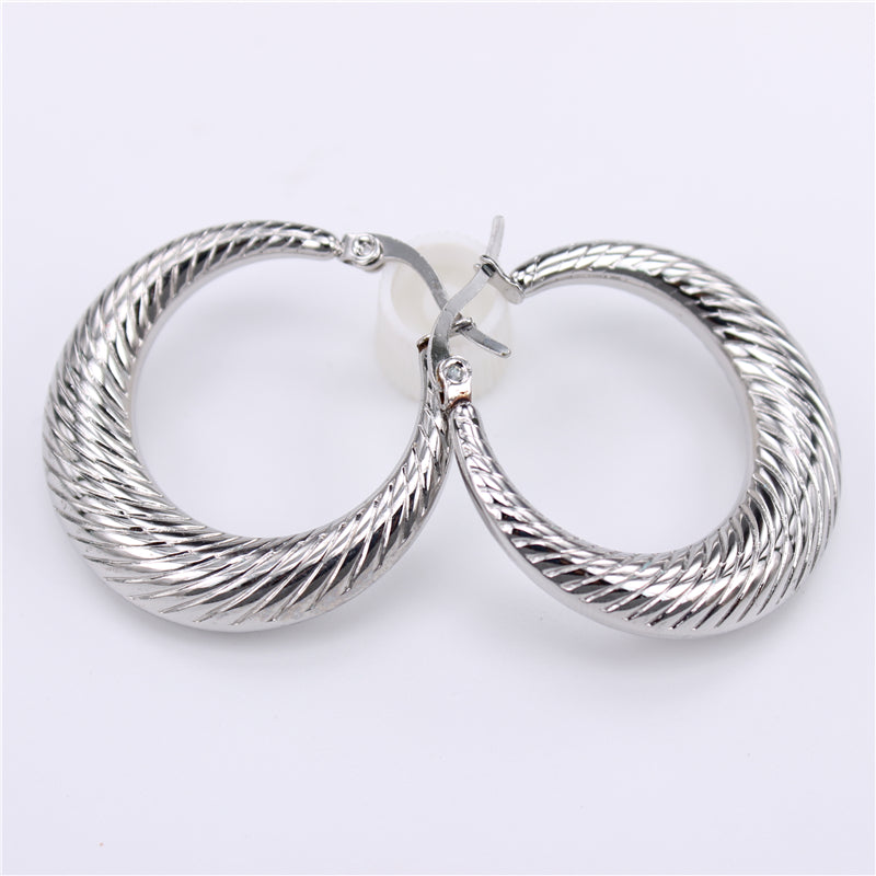 Ladies Fashion Titanium Hollow Round Texture Stainless Steel Earrings