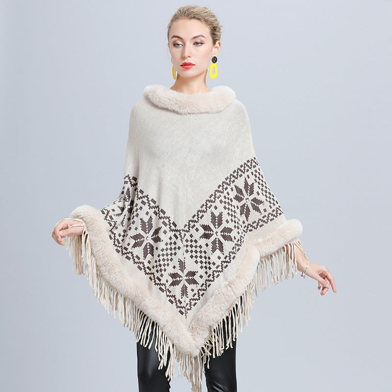 Women's Knitted Jacket Warm Tassel Shawl Cloak