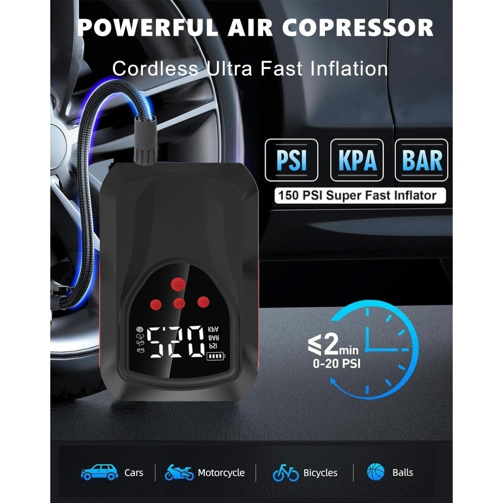 Car Battery Starter With Air Compressor, 3000A 150PSI Portable Car Battery Starter12V Battery Charger Booster Box Car With LCD Display, LED Light, USB QC3.0