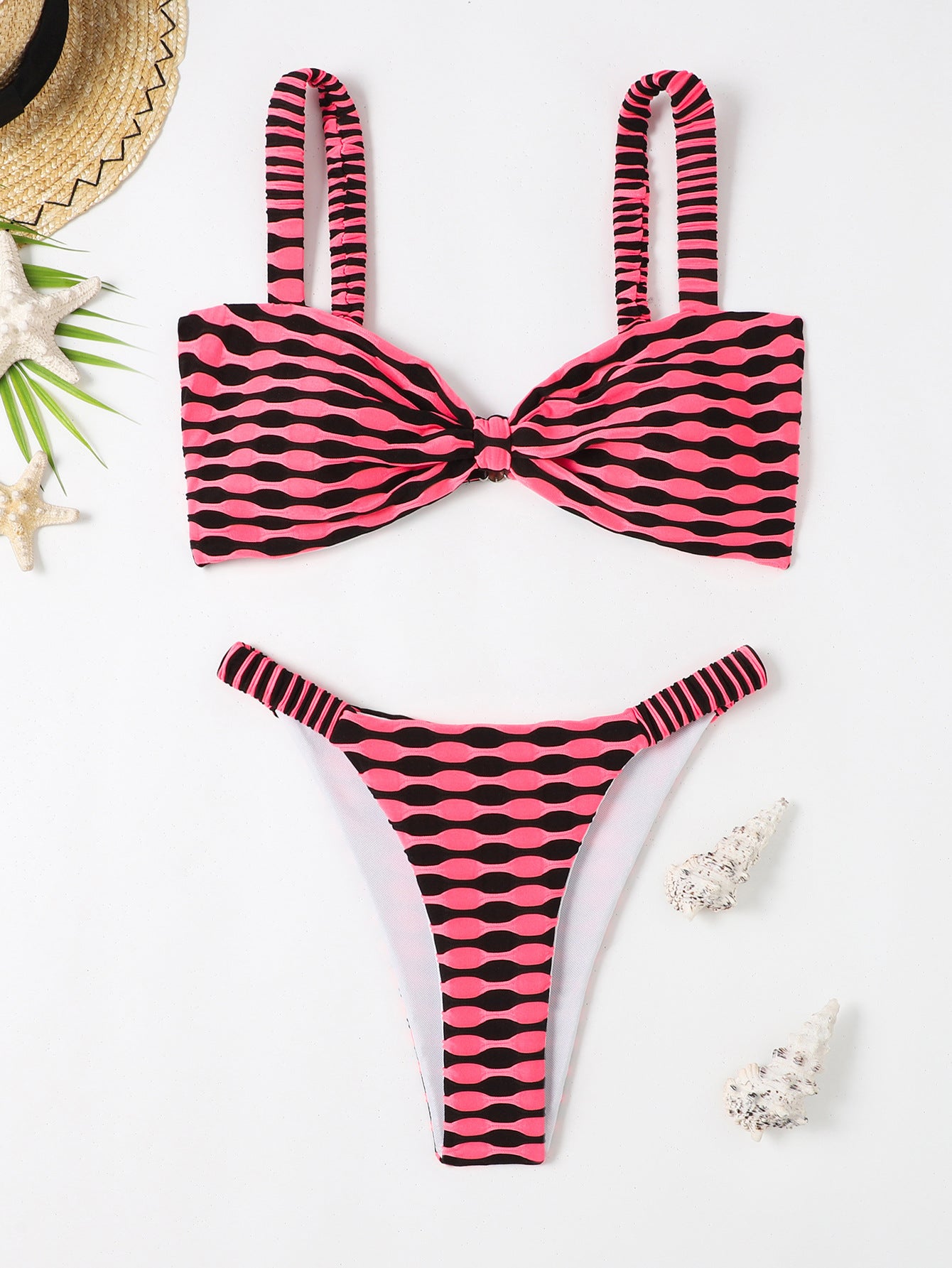 Sexy Striped Print Bikini Summer Beach Swimsuit Set Womens Clothing