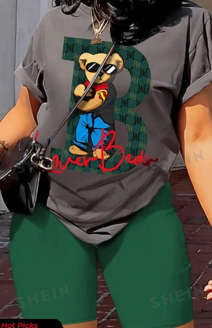 Slayr Bear Print T-Shirt And Solid Color Shorts 2pcs Set
