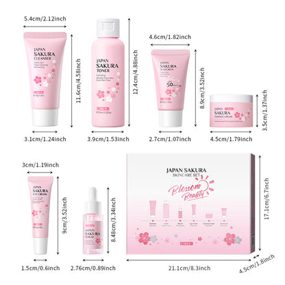 Japan Sakura Women's Travel Skin Care Set - Cleanser, Toner, Lotion, Serum, Eye Cream, Face Cream (TSA-friendly, 6pcs)