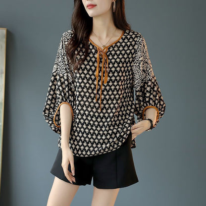 Women's Commuter Half Sleeve Lace Printing Chiffon Shirt