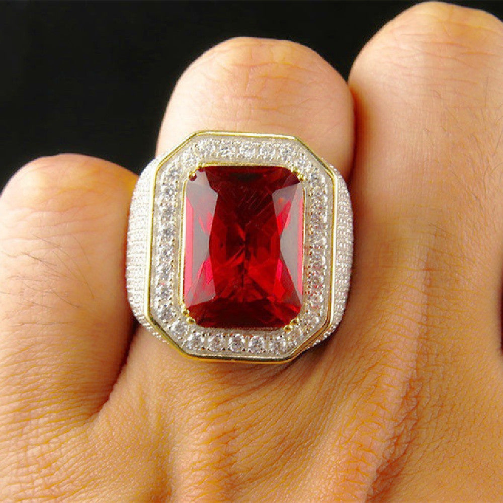 Brilliant Zirconium Red Corundum Ring Inlaid