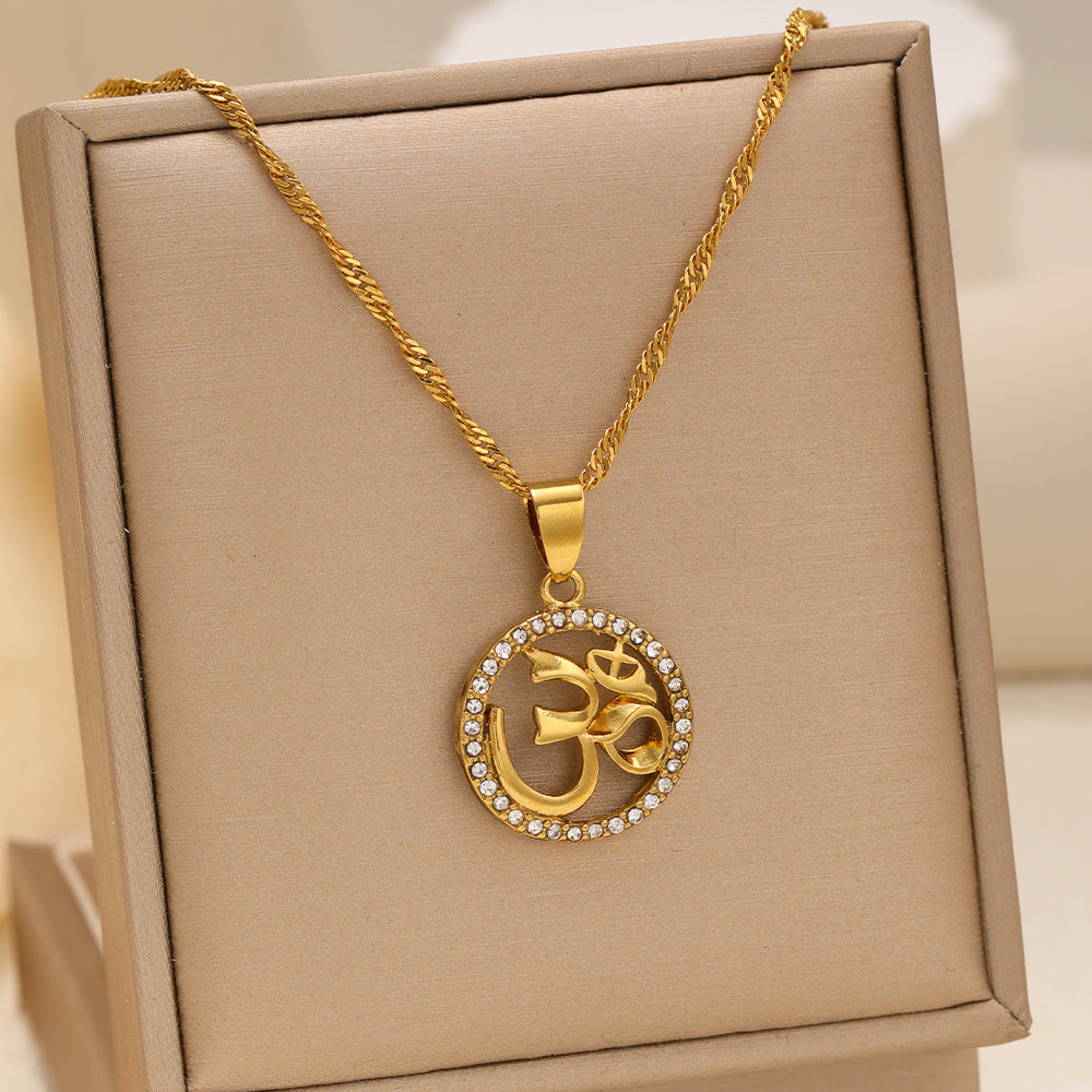 1pcs Fashionable Inlaid Circular Pendant Necklace, Personalized Symbol Yoga Necklace, Suitable For Women's Daily Holiday Wear