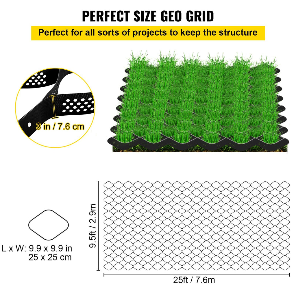 VEVOR Ground Grid, 1885 Lbs Per Sq Ft Load Geo Grid, Depth Permeable Stabilization System For DIY Patio, Walkway, Shed Base, Light Vehicle Driveway, Parking Lot, Grass, And Gravel