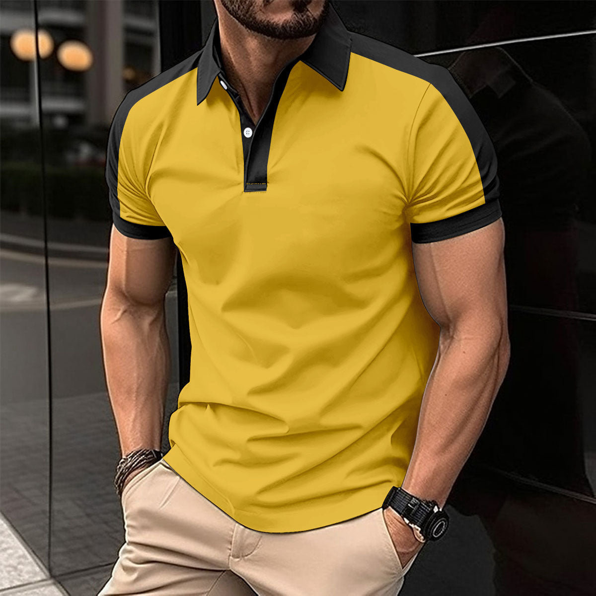 Men's Business Casual Raglan Short-sleeved Polo Shirt